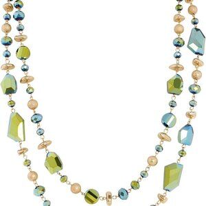 2 Layer Long Beaded Necklace Crystal Beads Strand Fashion Jewelry for Women